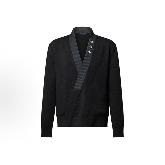 lv louis vuitton x nigo mixed emblem wrap knit cardigan